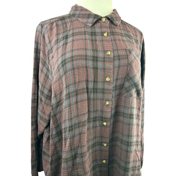 Torrid Lizzie Crinkle Flannel Gauze Button Up Tunic Red Plaid Plus Size 3 3X - Picture 3 of 10